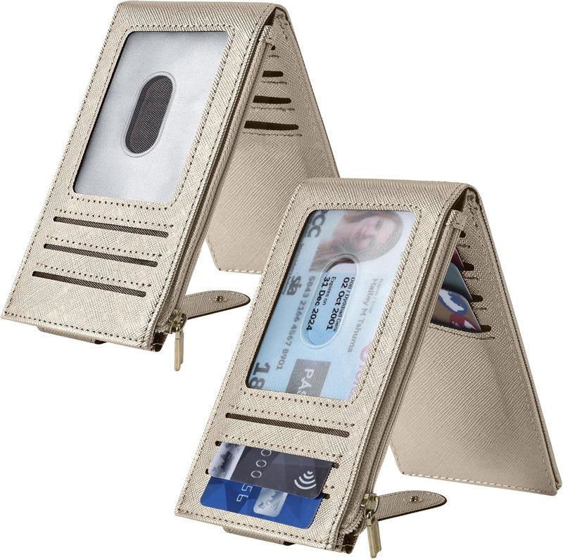 Chelmon Womens Wallet Slim RFID Blocking Bifold Multi Card Case Wallet with Zipper Pocket (Silver Gold) - Image 2